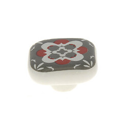 Bouton carré 40mm céramique motif gris rouge