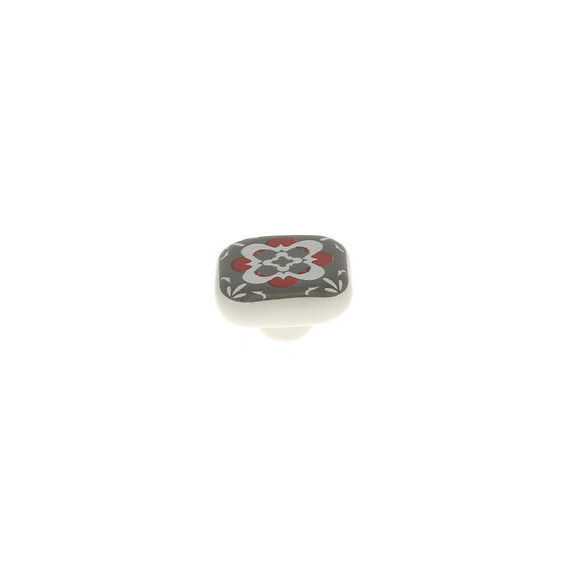 Bouton carré 40mm céramique motif gris rouge