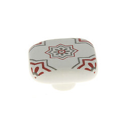Bouton carré 40mm céramique motif blanc rouge