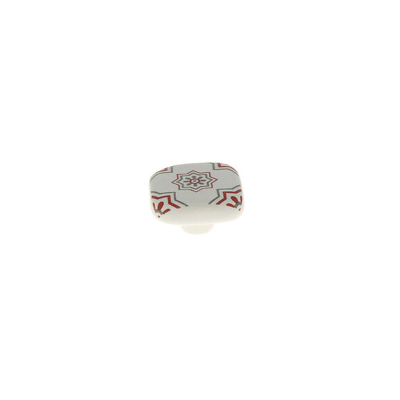 Bouton carré 40mm céramique motif blanc rouge