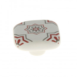 Bouton carré 40mm céramique motif blanc rouge