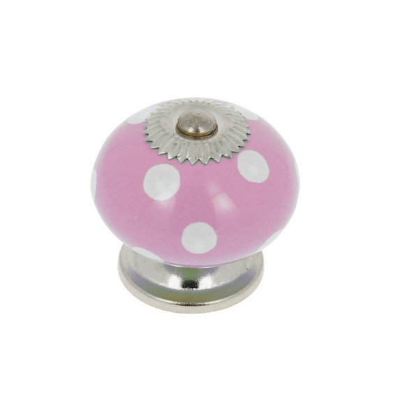 Lot 4 boutons diamètre 40mm céramique rose pois blanc
