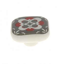 Bouton carré 40mm céramique motif gris rouge