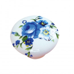 Lot 6 boutons diamètre 32mm céramique fleurs bleues