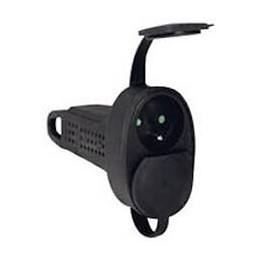 Fiche multiprise caoutchouc avec terre 2 sorties frontales-noir/volet