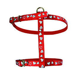 Harnais réflectif pour chat Coeur réglable rouge