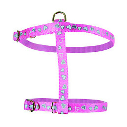 Harnais réflectif pour chat Coeur réglable rose