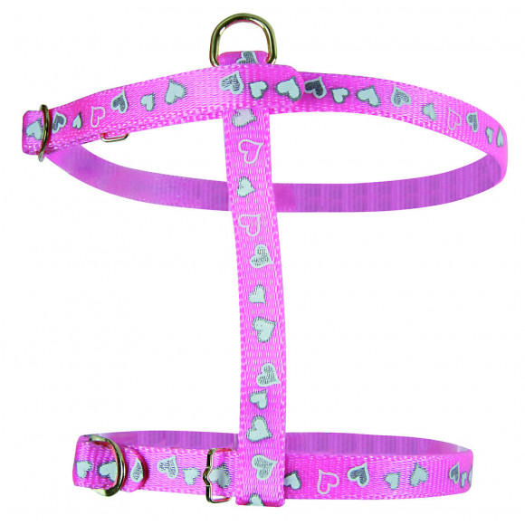 Harnais réflectif pour chat Coeur réglable rose