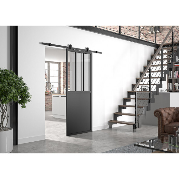 kit porte coulissante 83 cm atelier noir vdb rail apparent noir