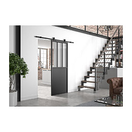 kit porte coulissante 83 cm atelier noir rail apparent noir
