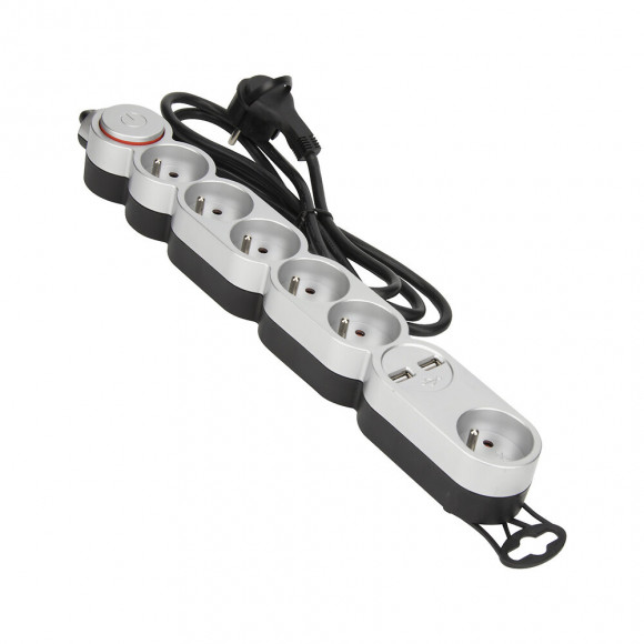 BlocS 6prises 2USB SILVER