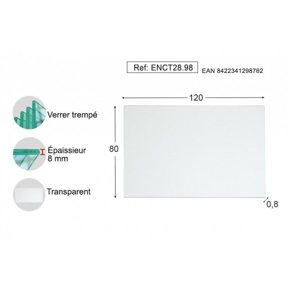 Plateau verre transparent 120x80cm