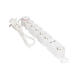 Bloc 6prises + 2USB BLANC