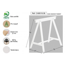 Tréteau déco blanc en pin massif 72x70x41cm