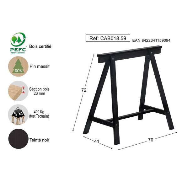 Tréteau Deco pin noir