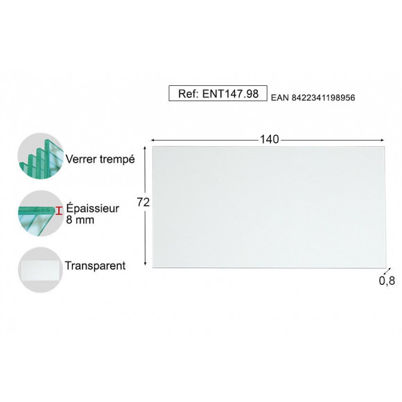Plateau verre transparent 140x72cm