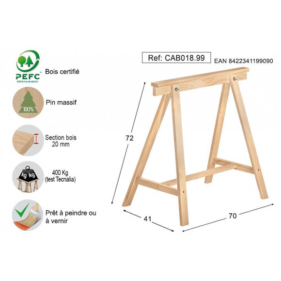 Tréteau Deco pin massif non vernis