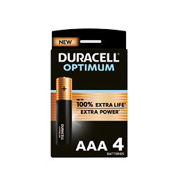 Piles alcalines AAA x4 Duracell Optimum, 1.5V LR03