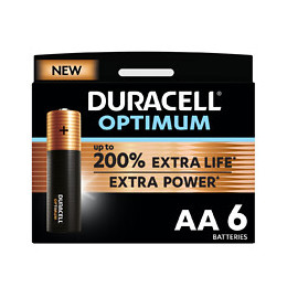 Piles alcalines AA x6 Duracell Optimum, 1.5V LR06