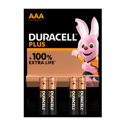 Piles alcalines AAA x4 Duracell Plus, 1.5V LR03