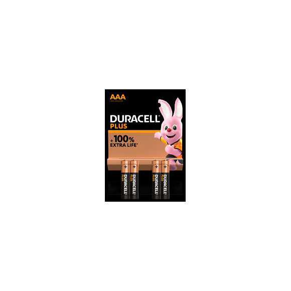 Piles alcalines AAA x4 Duracell Plus, 1.5V LR03