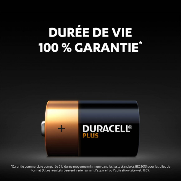 Piles alcalines D x2 Duracell Plus, 1.5V LR20