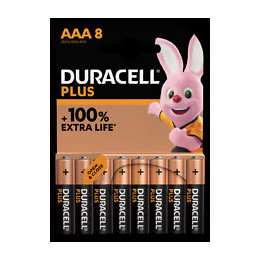 Piles alcalines AAA x8 Duracell Plus, 1.5V LR03
