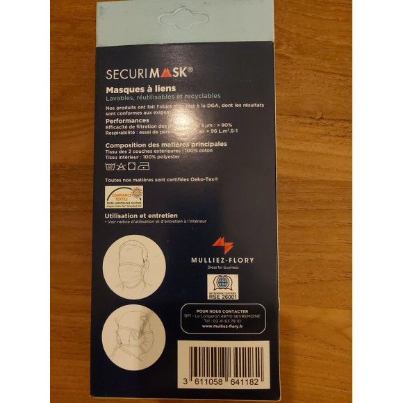 4 masques tissus SECURIMASK 30 lavages