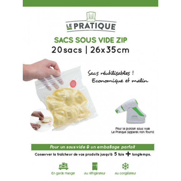 Sacs s/vide gaufres zip 26x35cm - bte 20 sacs