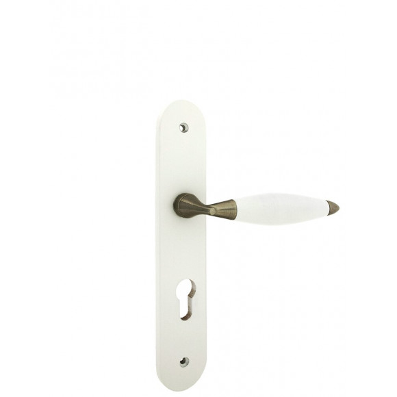 Poignée de porte Athena bois blanc cylindre entraxe 195mm