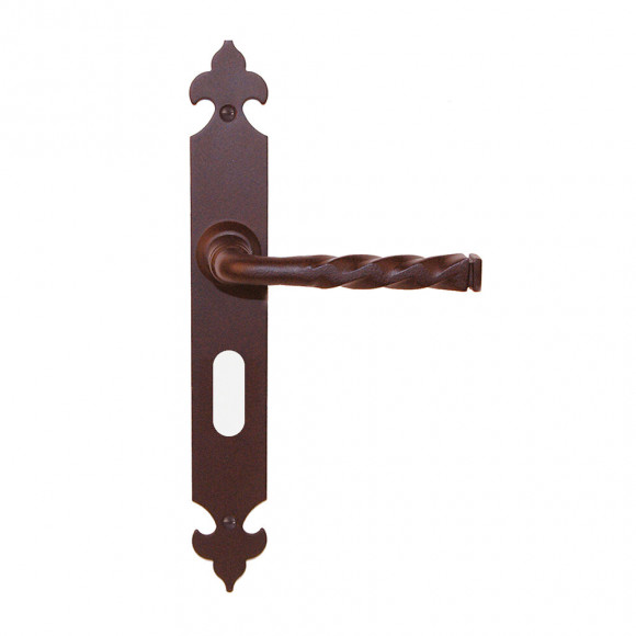 Poignée sur plaqué clé Torsade aluminium décor rouille entraxe 195mm