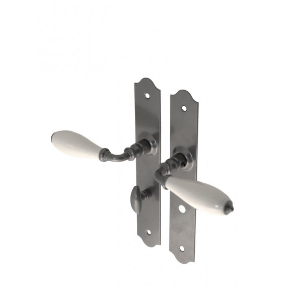 Poignée de porte Rustica garniture sur plaque fer patiné condamnation