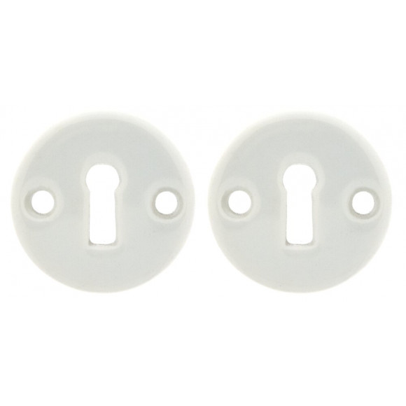 2 rosaces porcelaine blanc à trou de clé D.50