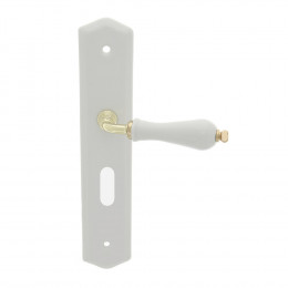 Poignée sur plaqué clé Polon porcelaine blanc doré entraxe 195mm