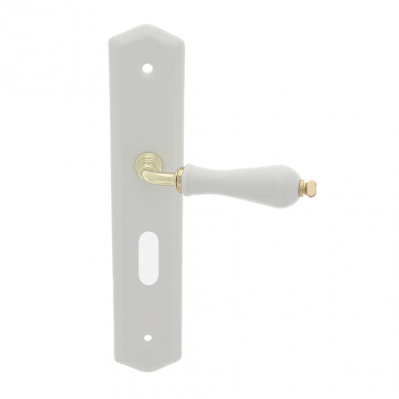 Poignée sur plaqué clé Polon porcelaine blanc doré entraxe 195mm