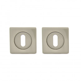 2 rosaces carrées à trou de clé en acier nickel mat