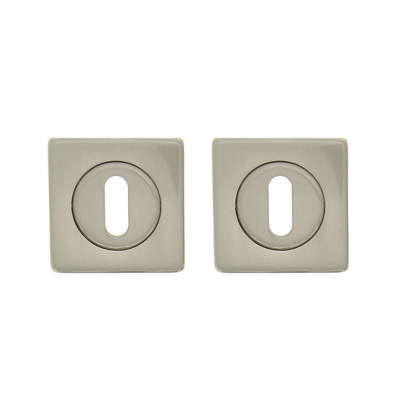 2 rosaces carrées à trou de clé en acier nickel mat