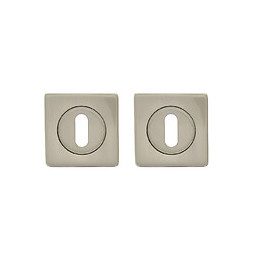 2 rosaces carrées à trou de clé en acier nickel mat