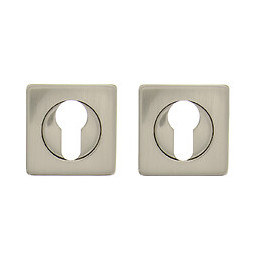 2 rosaces carrées trou de cylindre en acier nickel mat