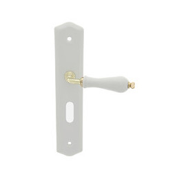 Poignée sur plaqué clé Polon porcelaine blanc doré entraxe 195mm