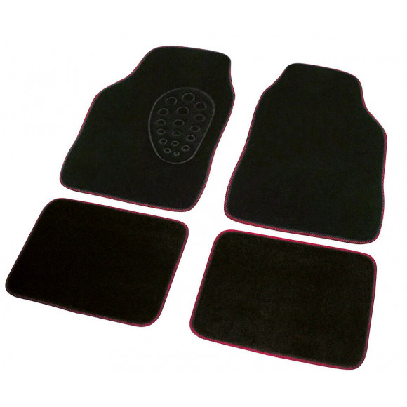 Lot de 4 tapis de voiture broderie chinée rouge noir