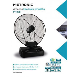 Antenne d'intérieur amplifiée FM-DAB+ 4K 49dB - noire