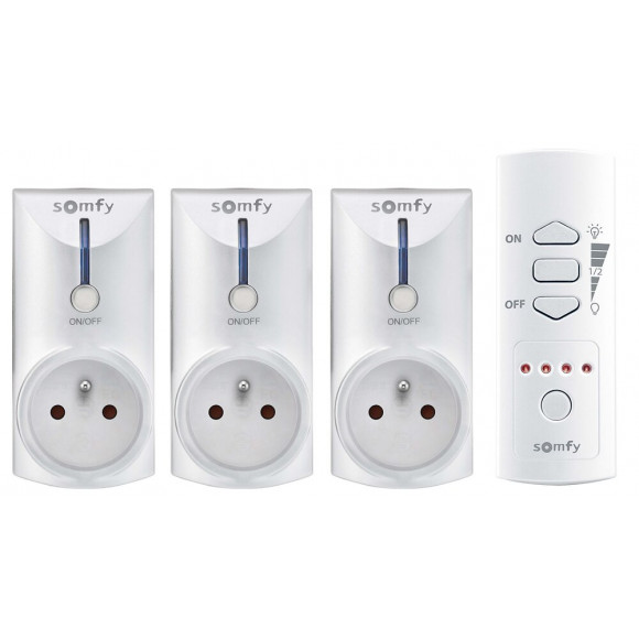 Lot de 1 télécom SOMFY 5 canaux + 3 prises ON/OFF blanche
