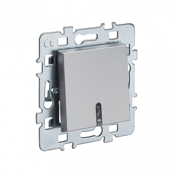 Mécanisme poussoir lumineux / témoin 10A cache argent + support métal