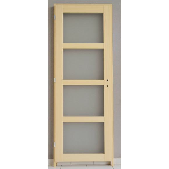 Bloc porte 4 carreaux dépolis traverse droite en Ayous naturel