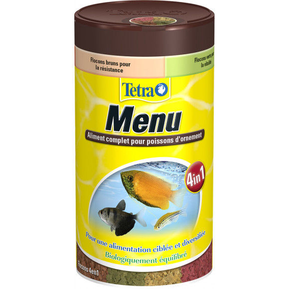Aliments pour poisson TETRA Menu et Tetramin Menu flocons 250ml