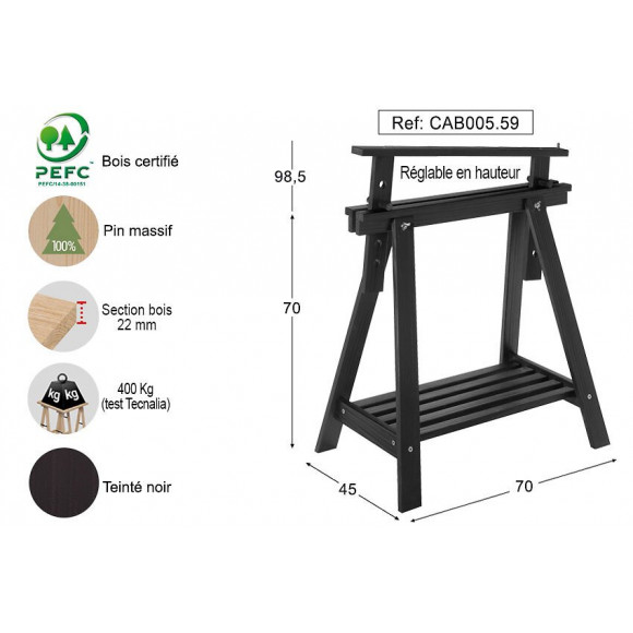 Tréteau architecte ASTIGARRAGA pin massif noir