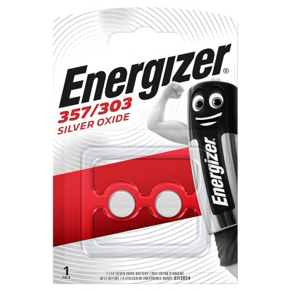 Pile bouton à l'oxyde d'argent Energizer 357/303, pack de 2