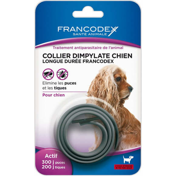Collier antiparasitaire FRANCODEX chien Dimpylate longue durée gris