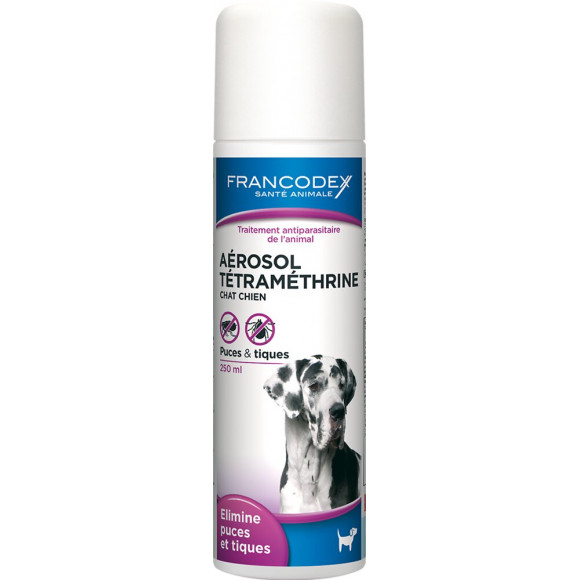 Aérosol antiparasitaire FRANCODEX chat / chien Tétramethrine  250ml